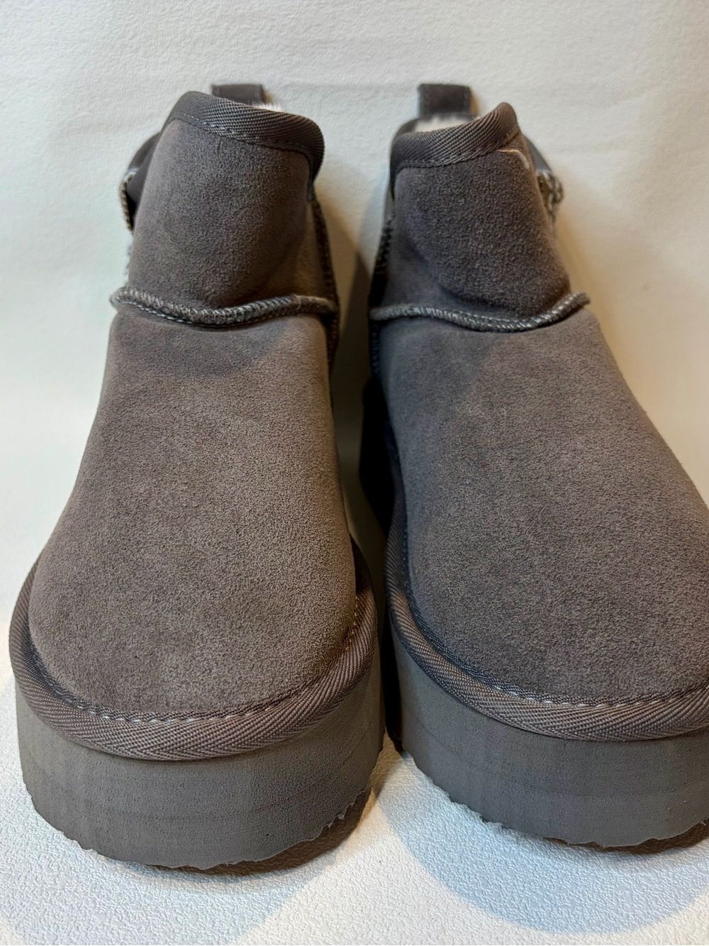 TIKITIDES Genuine Suede Platform Mini Boots Gray Women’s Size 6.5 NWT